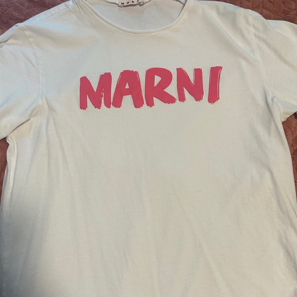 Marni Kids White Tee with Pink Logo